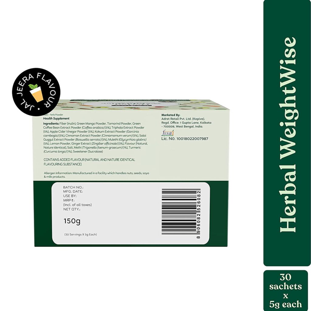 Kapiva Herbal WeightWise, 150g – Ayurvedic Proprietary Blend Of 10 Herbs For Weight Management, Jaljeera Flavour1