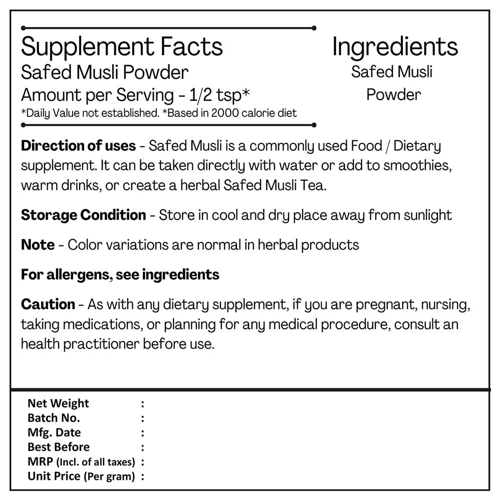 H&C Herbal Ingredients Wild Cultivated Safed Musli Powder 3