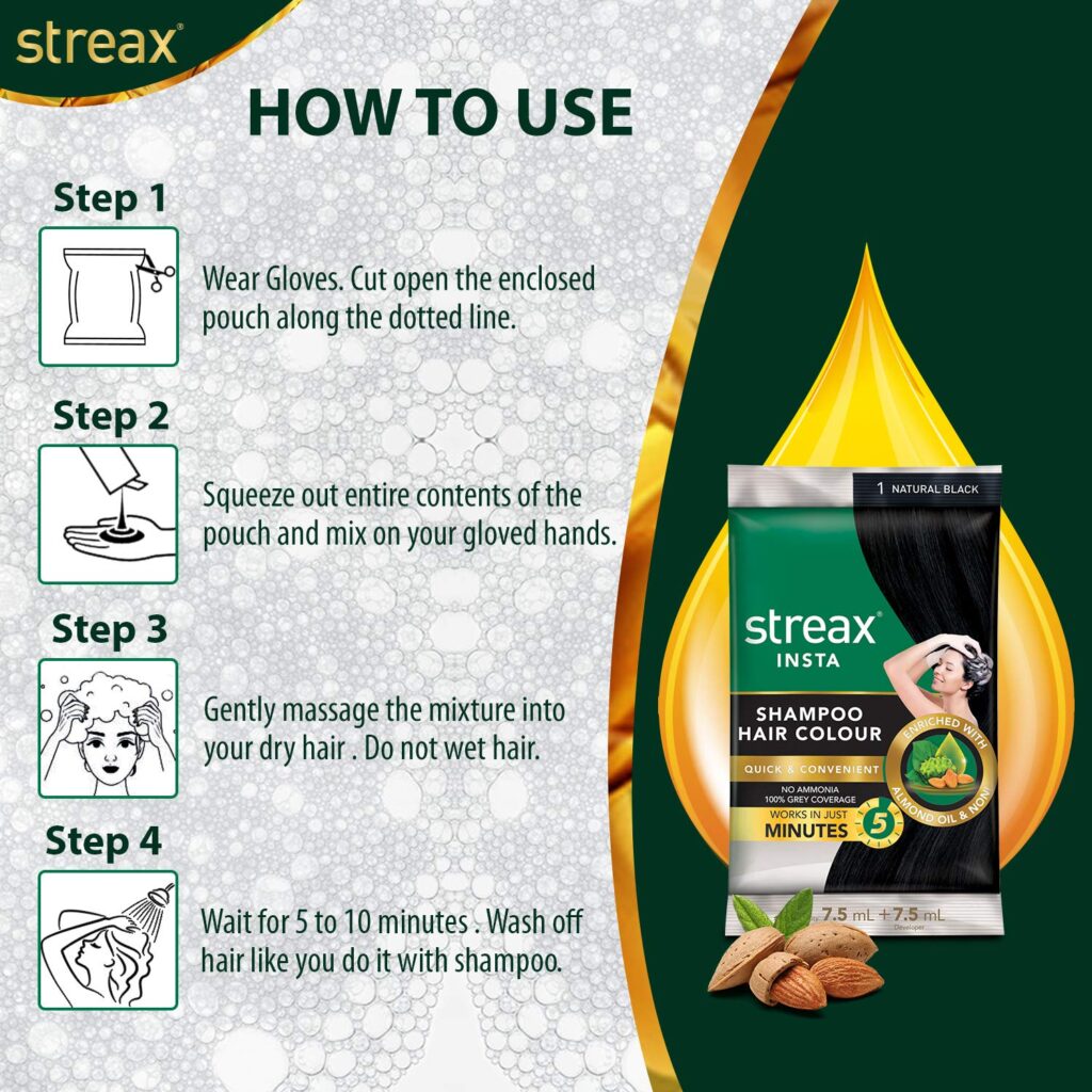 Streax Insta Shampoo Hair Colour Natural Black, 15ml (Pack of 10) 3